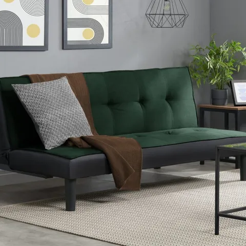 BOXED 3 SEATER CLIC CLAC SOFA BED - GREEN VELVET