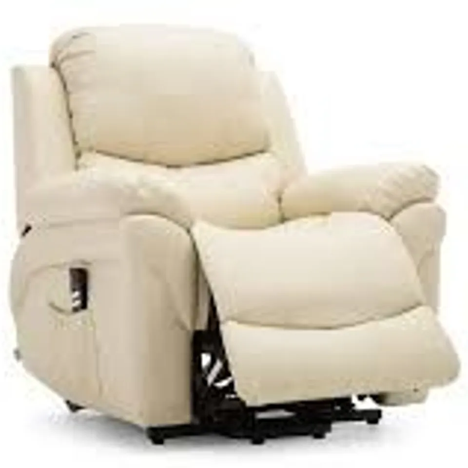 BOXED DESIGNER DUAL RISE CREAM LEATHER RECLINER CHAIR (2 BOXES)