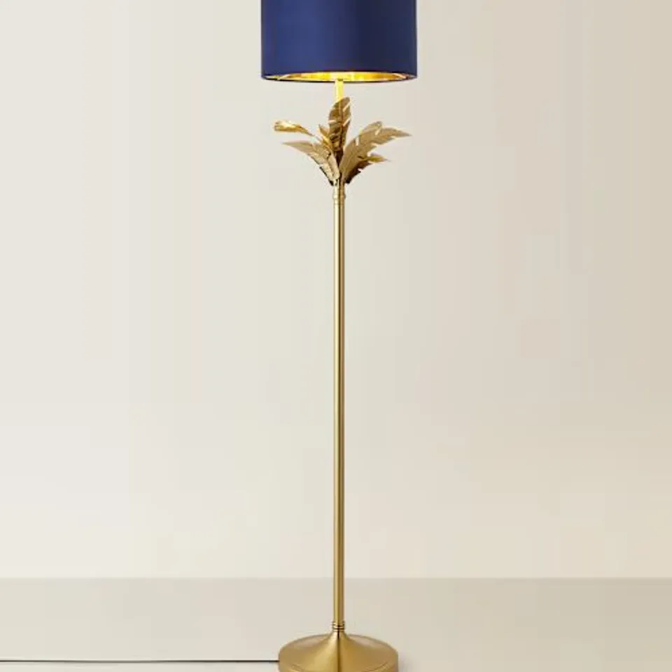 BOXED VALUE LIGHTS CHRISTINA FLOOR LAMP W NAVY RENI VELVET METALLIC INNER SHADE - BRUSHED GOLD/NAVY (2 BOXES)