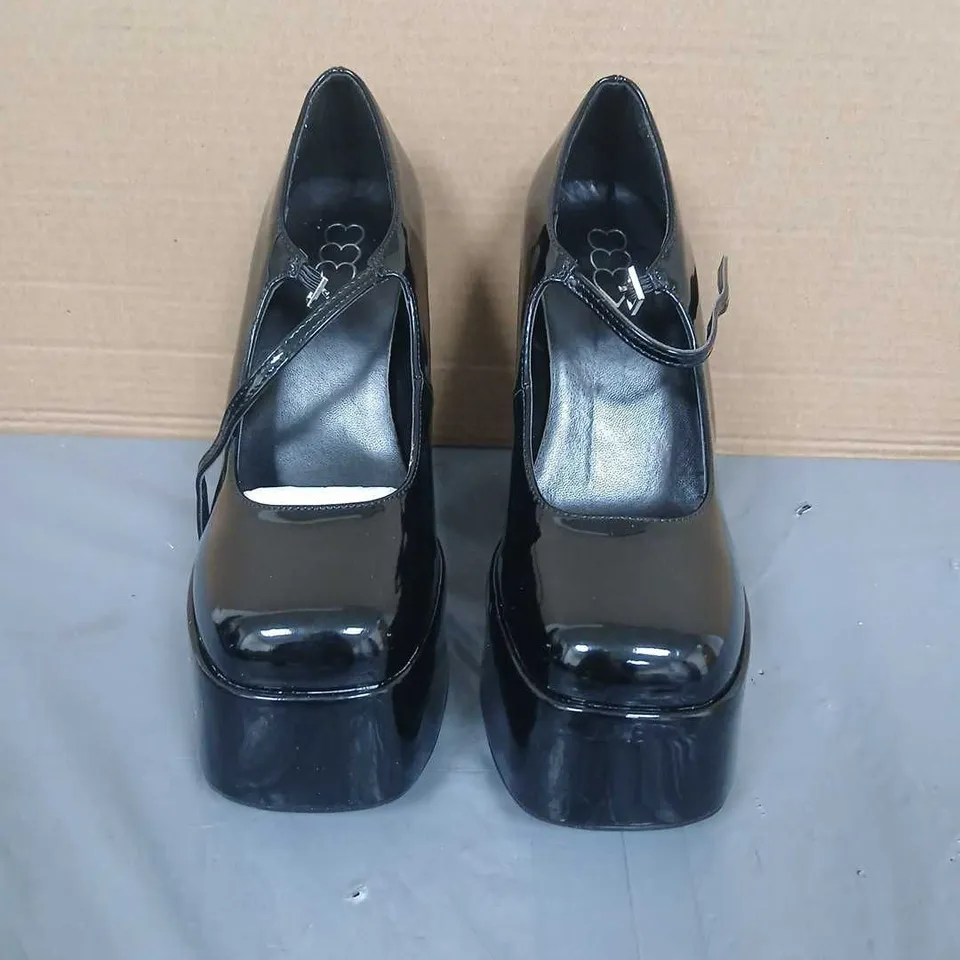 KOI BLACK PATENT PLATFORM MARY JANE HEELS WITH ANKLE STRAP