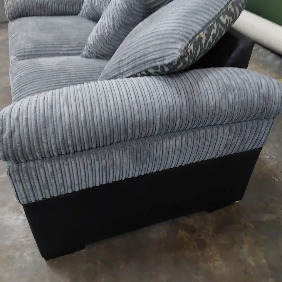 DESIGNER PHOENIX TWO SEATER SOFA WITH SCATTER BACK CUSHIONS BLACL FAUX LEATHER & GREY JUMBO CHORD