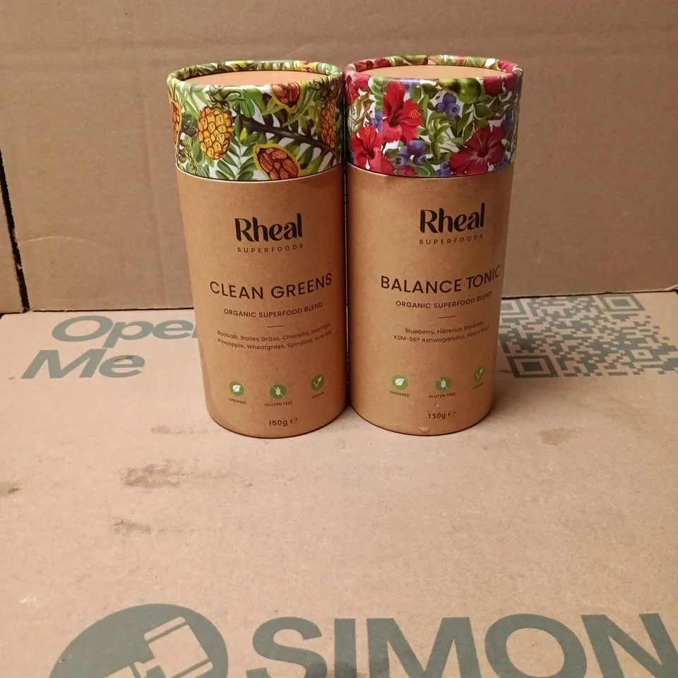 2 X RHEAL SUPERFOODS ITEMS: BALANCE TONIC + CLEAN GREENS