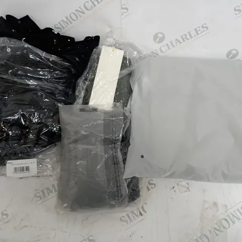 LARGE BOX OF ASSORTED CLOTHING ITEMS IN VARIOUS COLOURS AND SIZES INCLUDING TROUSERS , TOPS AND JUMPERS 