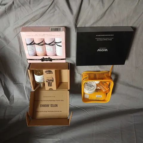 APPROXIMATELY 4 ASSORTED COSMETIC ITEMS INCLUDING - MISS SO BODY FRAGRANCE SET – 4 X BODY MIST IN PINK BOX , NOTED AROMAS 