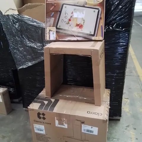 PALLET OF ASSORTED HOUSEHOLD GOODS AND PRODUCTS TO INCLUDE;COOKER HOOD,END TABLE,LED BRIGHT PAD