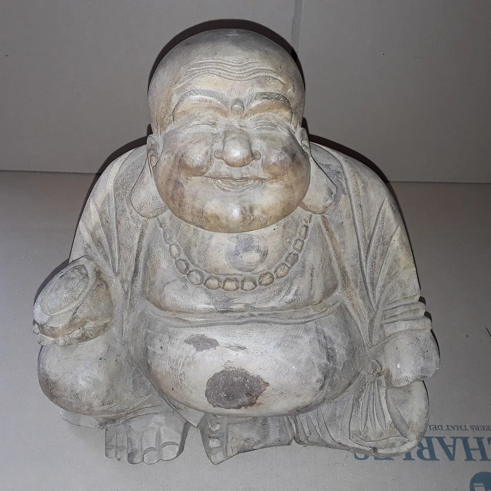 SOLID WOOD CARVED BUDDHA FIGURINE