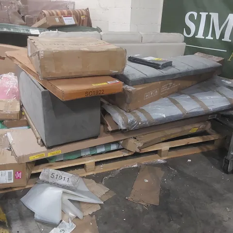 PALLET CONTAINING A LARGE QUANTITY OF ASSORTED CONSUMER PRODUCTS/FURNITURE PARTS ECT