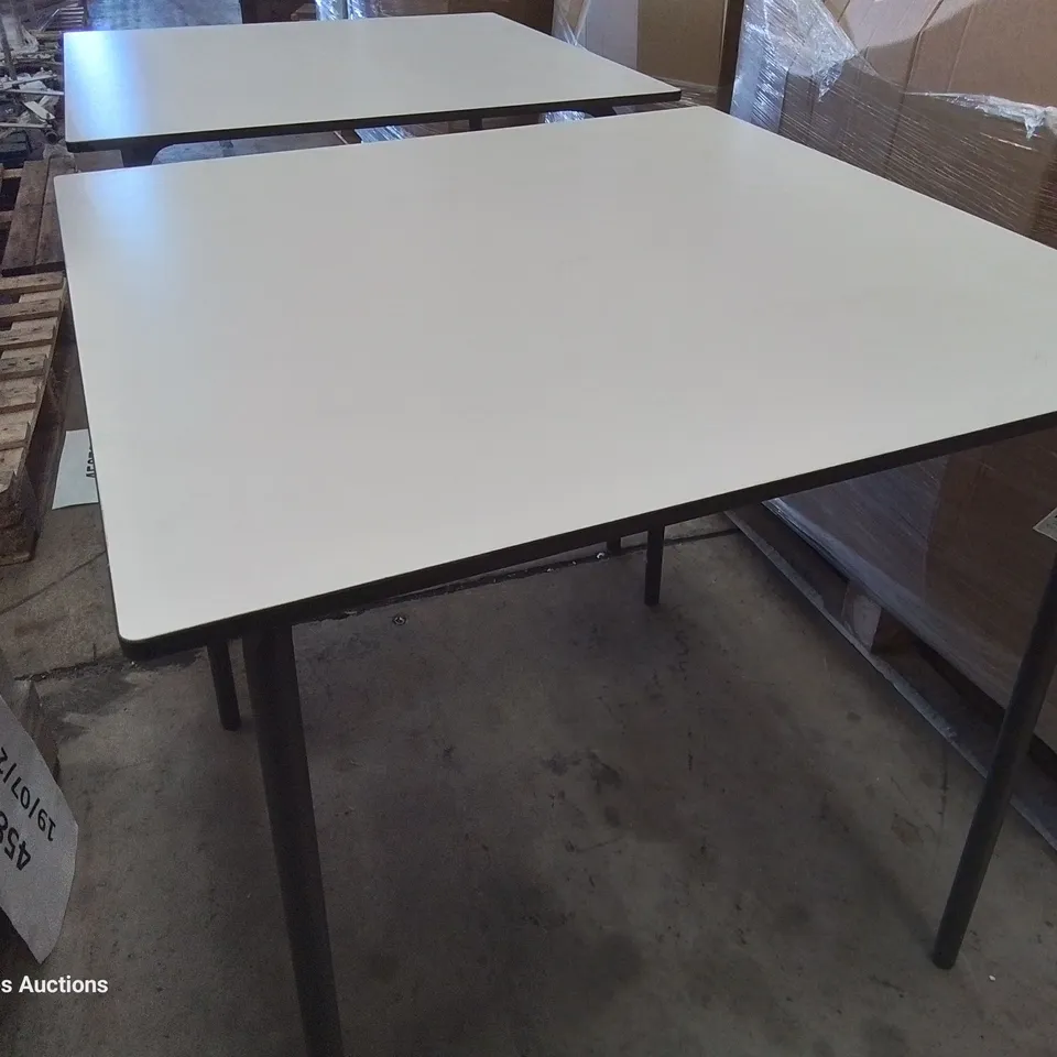 TWO SQUARE METAL FRAMED TABLES