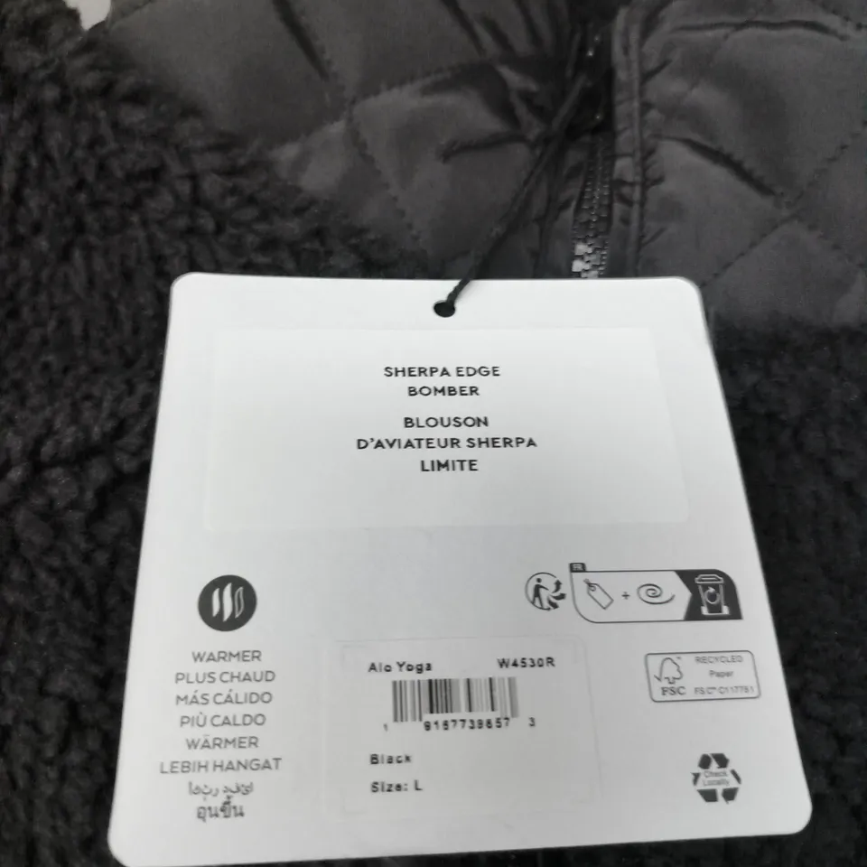 ALO YOGA SHERPA EDGE BOMBER JACKET – BLACK, SIZE L