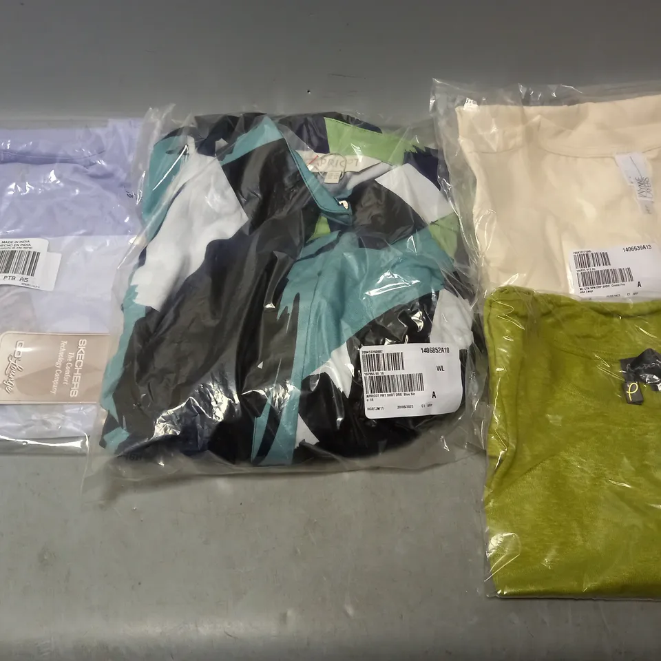 BOX OF APPROXIMATELY 10 ASSORTED CLOTHING ITEMS - T-SHIRT , DRESSES