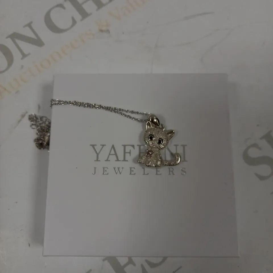 YAFEINI SILVER CUTE CAT PENDANT NECKLACE 