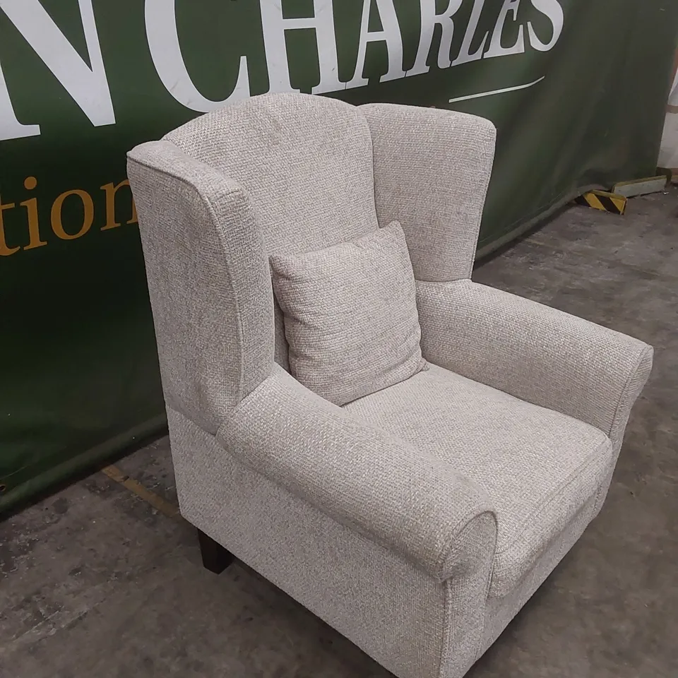 DENTON CHUNKY WEAVE FABRIC WING CHAIR - NATURAL