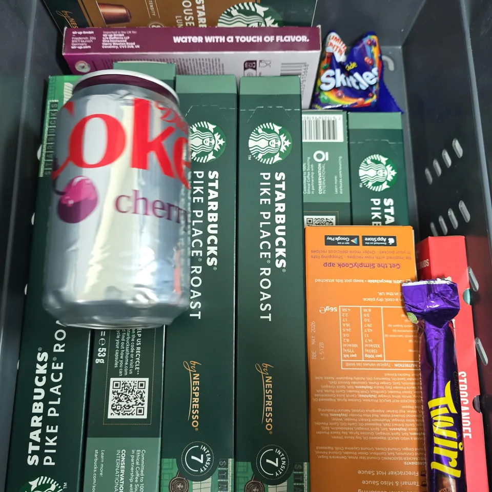 APPROXIMATELY 10 ASSORTED FOOD/DRINK PRODUCTS TO INCLUDE EXHALE COFFEE, SIMPLY COOK RECIPE KIT, SEA SALTED FUDGE ETC  