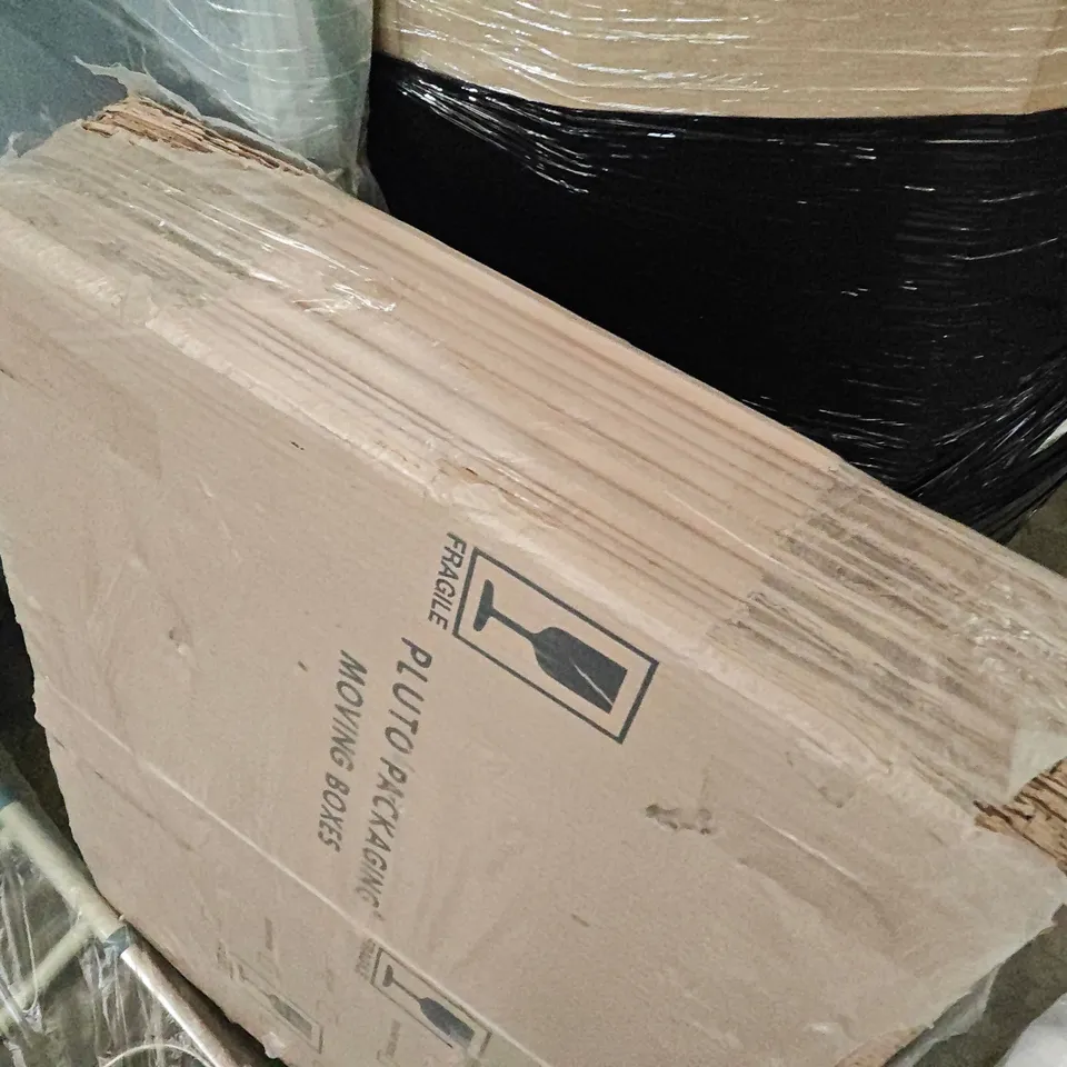 LOT OF 10 ASSORTED HOUSEHOLD ITEMS TO INCLUDE MOVING BOXES, SINGLE HEADBOARD, WOODEN LOGS AND ZIMMER FRAME