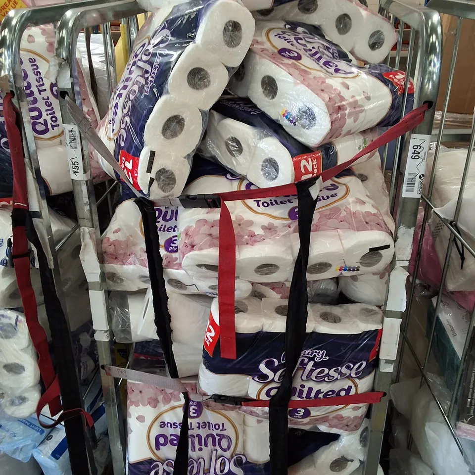 CAGE CONTAINING ASSORTED TOILET TISSUE, KITCHEN ROLL & BLUE PAPER ROLLS