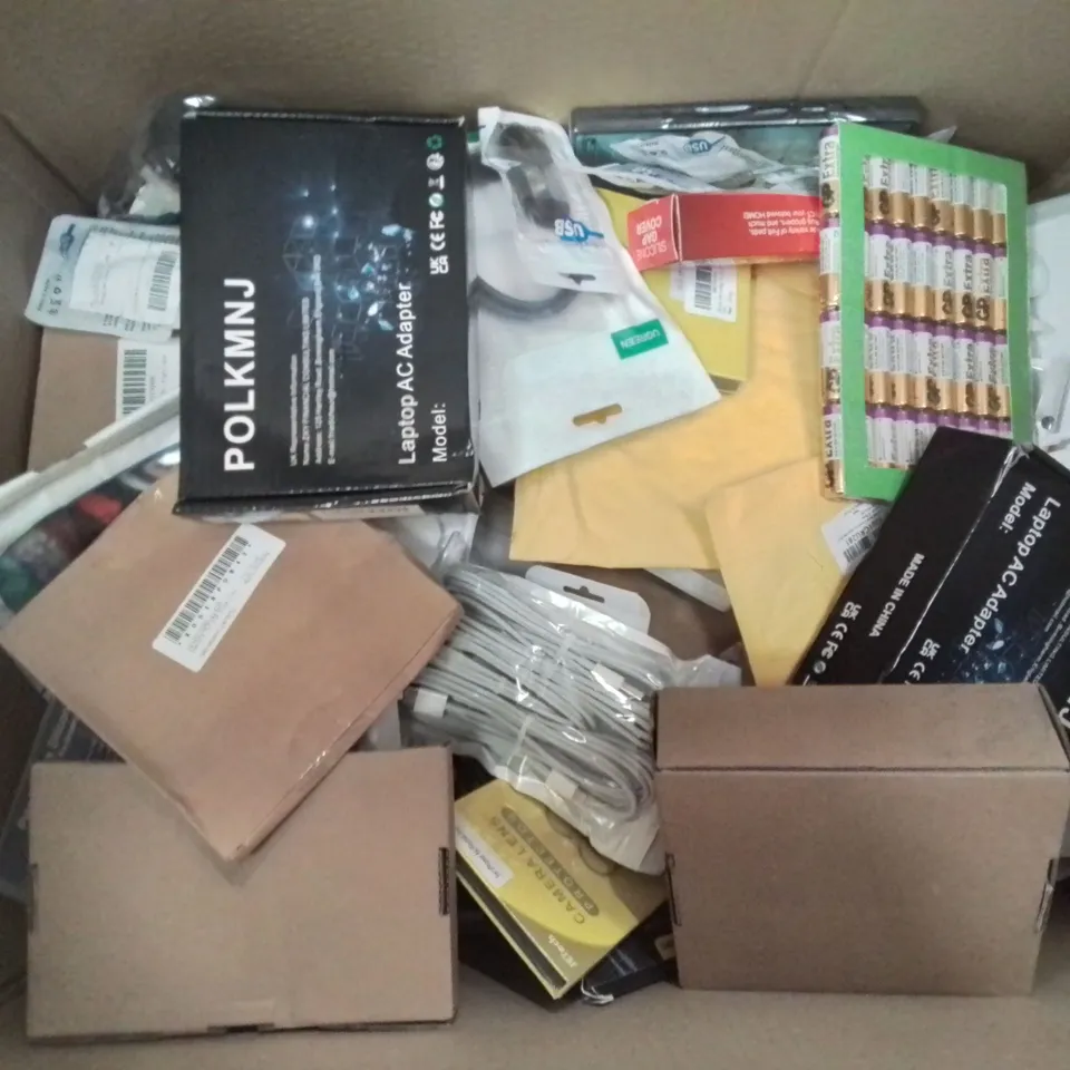 BOX CONTAINING LARGE AMOUNT OF MIXED BOXED ELECTRONIC ITEMS PHONE ACCESSORIES ETC.