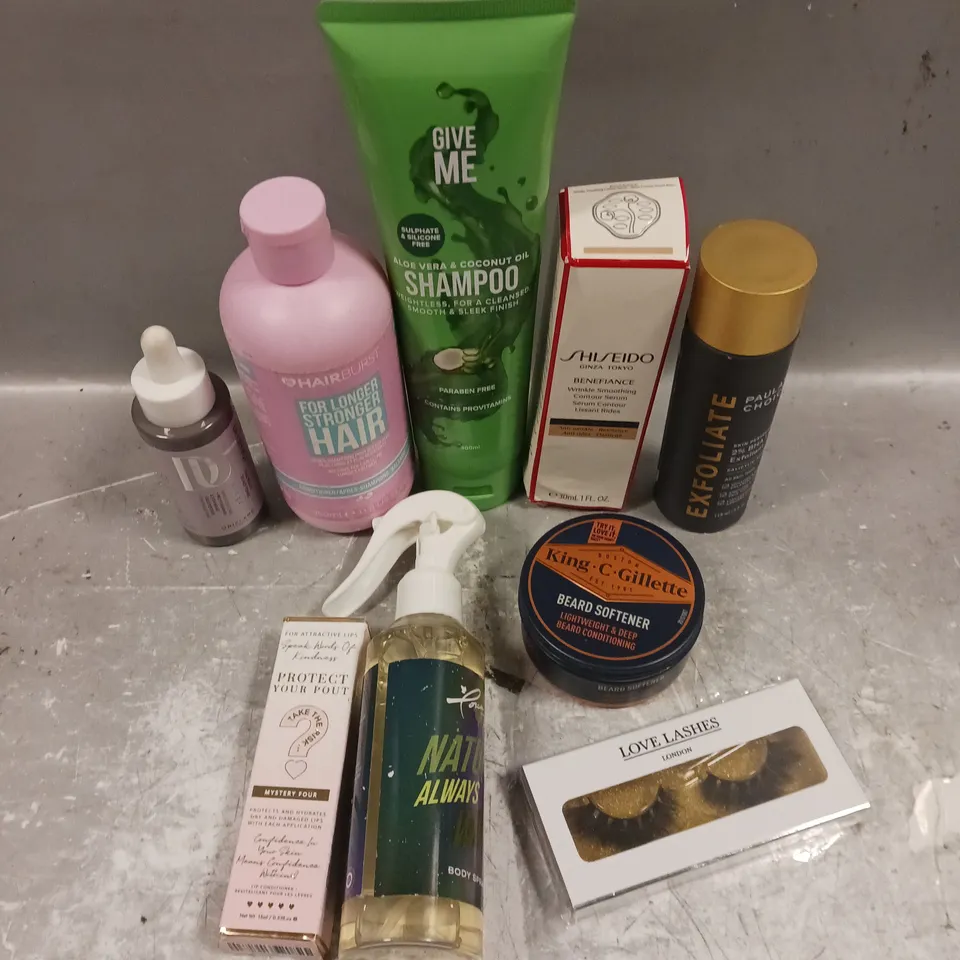 APPROXIMATELY 20 ASSORTED COSMETICS ITEMS TO INCLUDE BEARD SOFTENER, BODY MIST, PAULA'S CHOICE EXFOLIANT ETC 