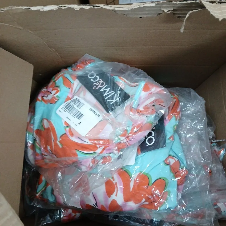 BOX OF APPROXIMATELY 20 KIM & CO PRINT MIDI DRESSES - TURQUOISE MULTI - SIZES MAY VARY