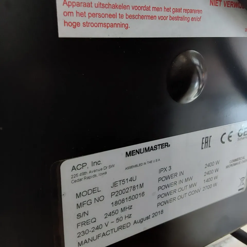 MENUMASTER JETWAVE MICROWAVE OVEN Model JET514U