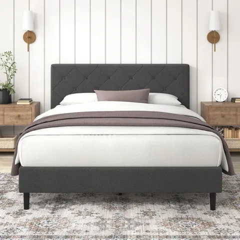 BOXED RIDLEY UPHOLSTERED BED FRAME WITH BUTTON - TUFTED HEADBOARD, DOUBLE (1 BOX)