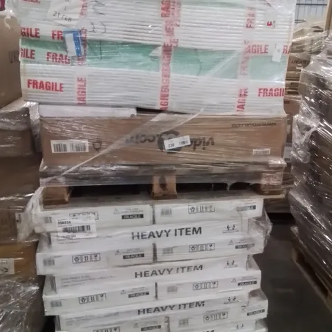 MIXED PALLET OF VARIOUS HOUSEHOLD ITEMS TO INCLUDE: TOILET SEATS, SEVERAL GLASS TV STANDS, FOAM TILES ECT.