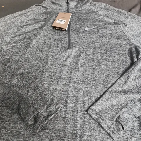 NIKE GREY HEATHER ZIP-NECK TOP - LARGE