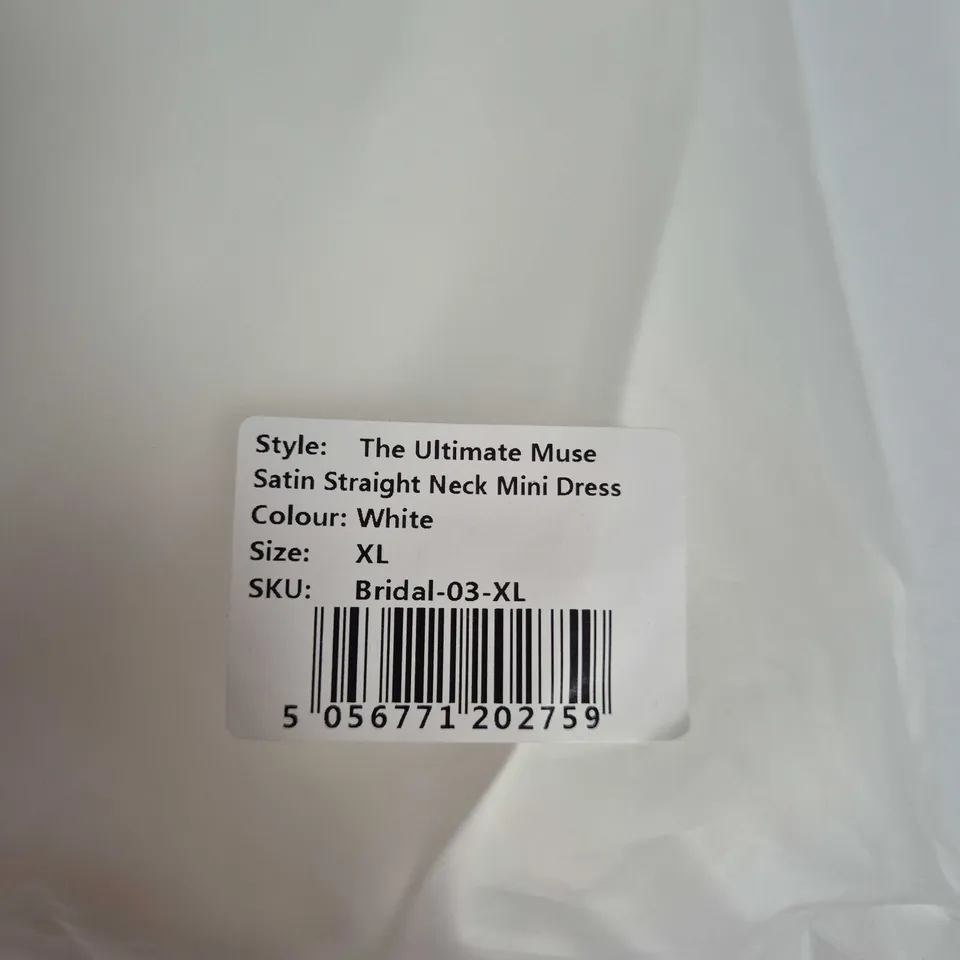 ODDMUSE LONDON THE ULTIMATE MUSE SATIN STRAIGHT NECK MINI DRESS – WHITE, XL (BRIDAL-03-XL)