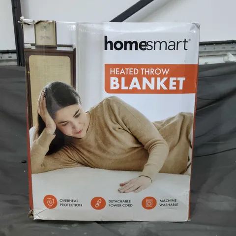 HOMESMART HEATED THROW BLANKET IN CREAM – ELECTRIC THROW WITH DETACHABLE POWER CORD, MACHINE WASHABLE