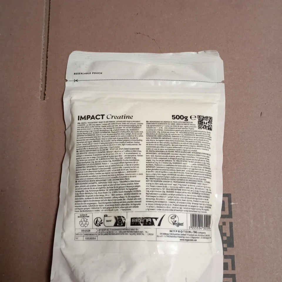 MYPROTEIN IMPACT CREATINE 500G – UNFLAVOURED, RESEALABLE POUCH