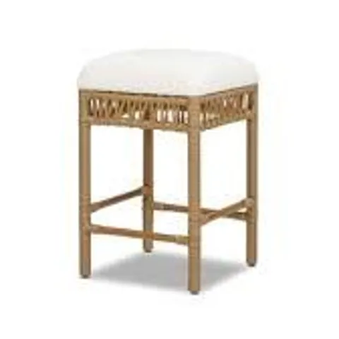 BOXED LUCIA 25.5" BACKLESS UPHOLSTERED COUNTER STOOL WITH RESIN RATTAN FRAME, IVORY WHITE BOUCLÉ (1 BOX)