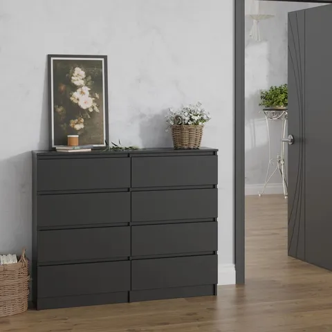 BOXED MAJESTA 8 DRAWER CHEST OF DRAWERS - BLACK (2 BOXES)