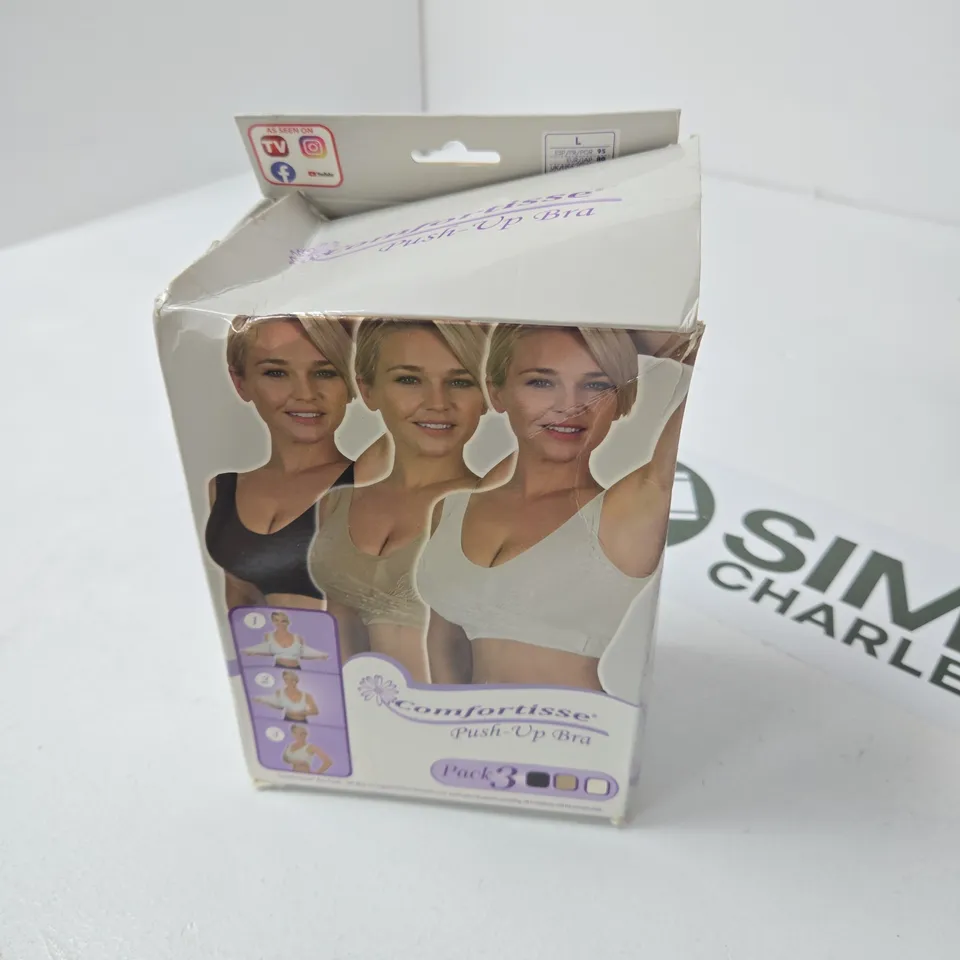 BOX OF APPROXIMATELY 10 ASSORTED ITEMS INCLUDING LIVMORE FURNITURE SHIFT TOOL KIT AND COMFORTISSE PUSH UP BRA 
