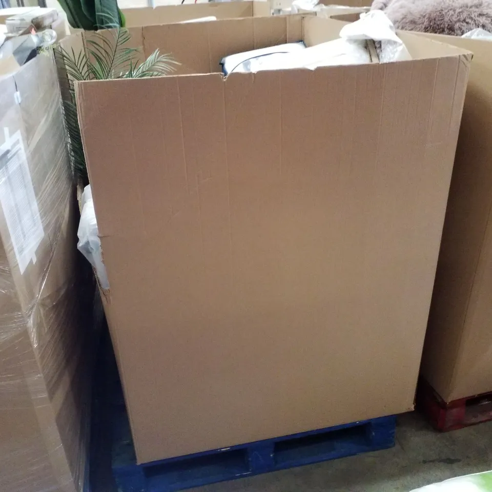 PALLET CONTAINING APPROXIMATELY 29 PRODUCTS INCLUDING TEFAL COOKWARE SET, ARTIFICIAL PLANTS, STORAGE TUBS, PILLOWS & ARTICHOKES DECOR 