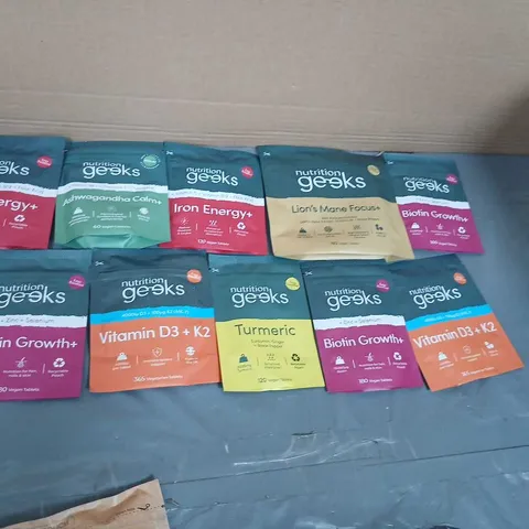 APPROXIMATELY 12 NUTRITION GEEKS VITAMINS – ASSORTED SUPPLEMENT SACHETS