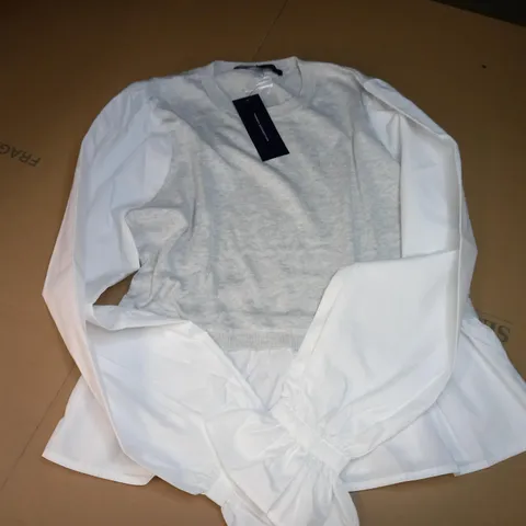 FRENCH CONNECTION JUMPER BLOUSE IN DOVE GREY & WHITE - MEDIUM