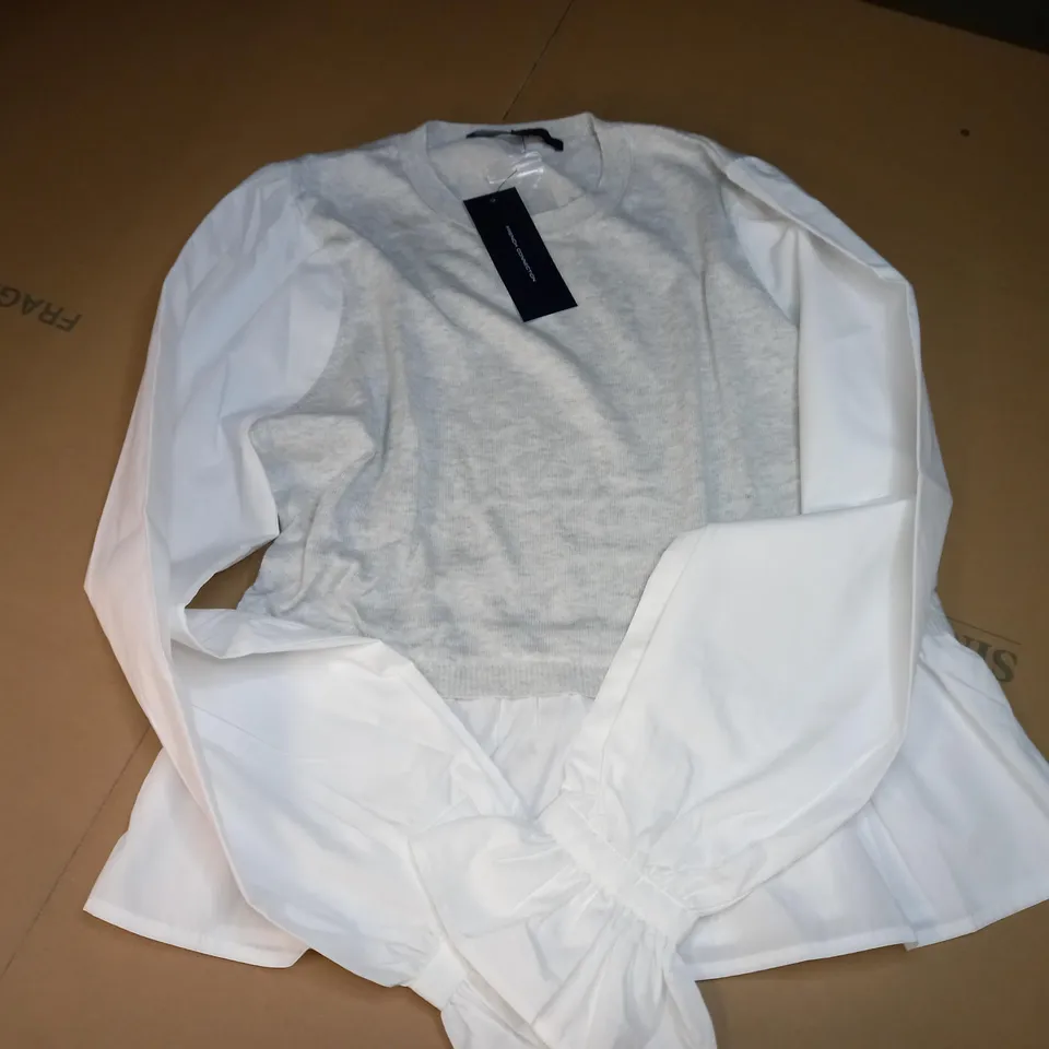 FRENCH CONNECTION JUMPER BLOUSE IN DOVE GREY & WHITE - MEDIUM