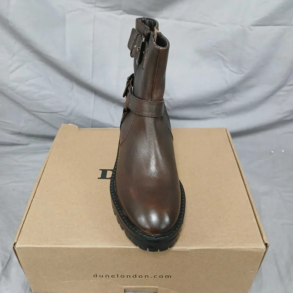 DUNE LONDON BROWN LEATHER ANKLE BOOTS WITH BUCKLE STRAPS – 6