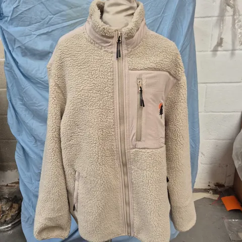 VO BEIGE SHERPA FLEECE ZIP-UP JACKET, MEN'S SIZE M
