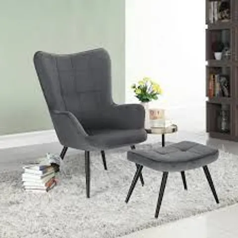 WOLTU ARMCHAIR, CHAIR FOR BEDROOM, VINTAGE UPHOLSTERED CHAIR WITH FOOTSTOOL, CORDUROY - DARK GREY (1 BOX)