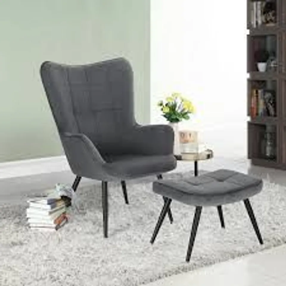 WOLTU ARMCHAIR, CHAIR FOR BEDROOM, VINTAGE UPHOLSTERED CHAIR WITH FOOTSTOOL, CORDUROY - DARK GREY (1 BOX)