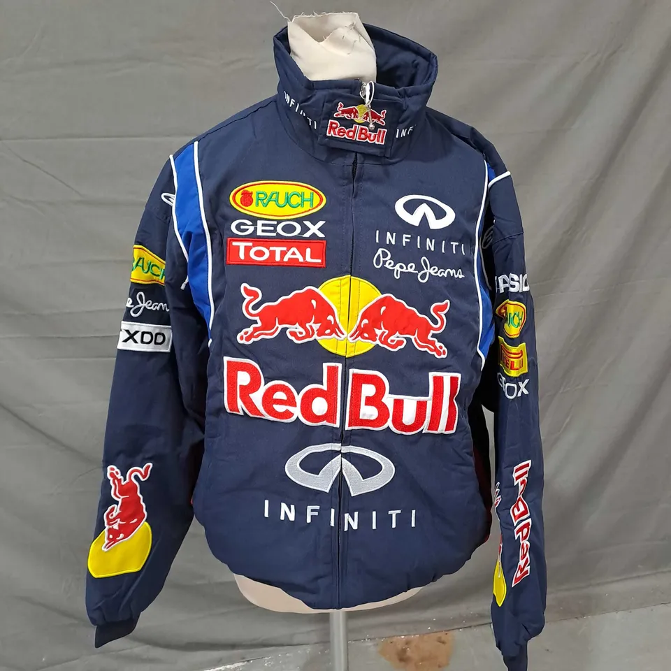 REDBULL PADDED EMBROIDERED BOMBER JACKET IN NAVY SIZE M