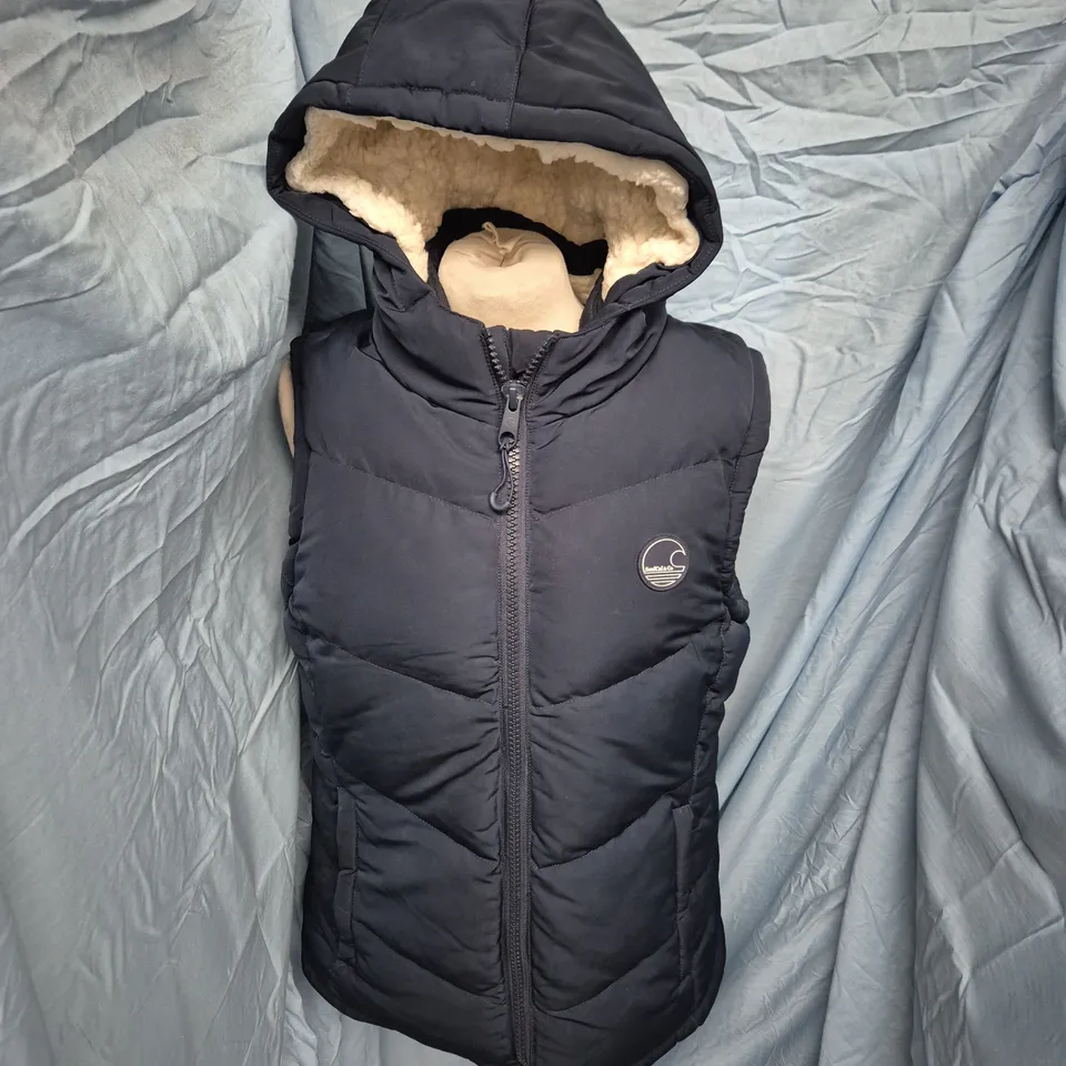 SOULCAL & CO NAVY PADDED HOODED BODYWARMER WITH FAUX FUR LINING – UK 12