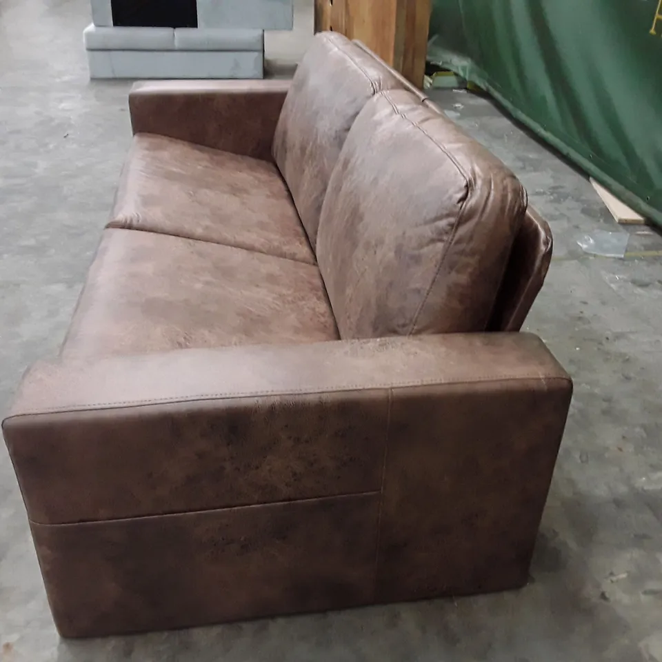 QUALITY DESIGNER 3 SEATER SOFA - BROWN LEATHER