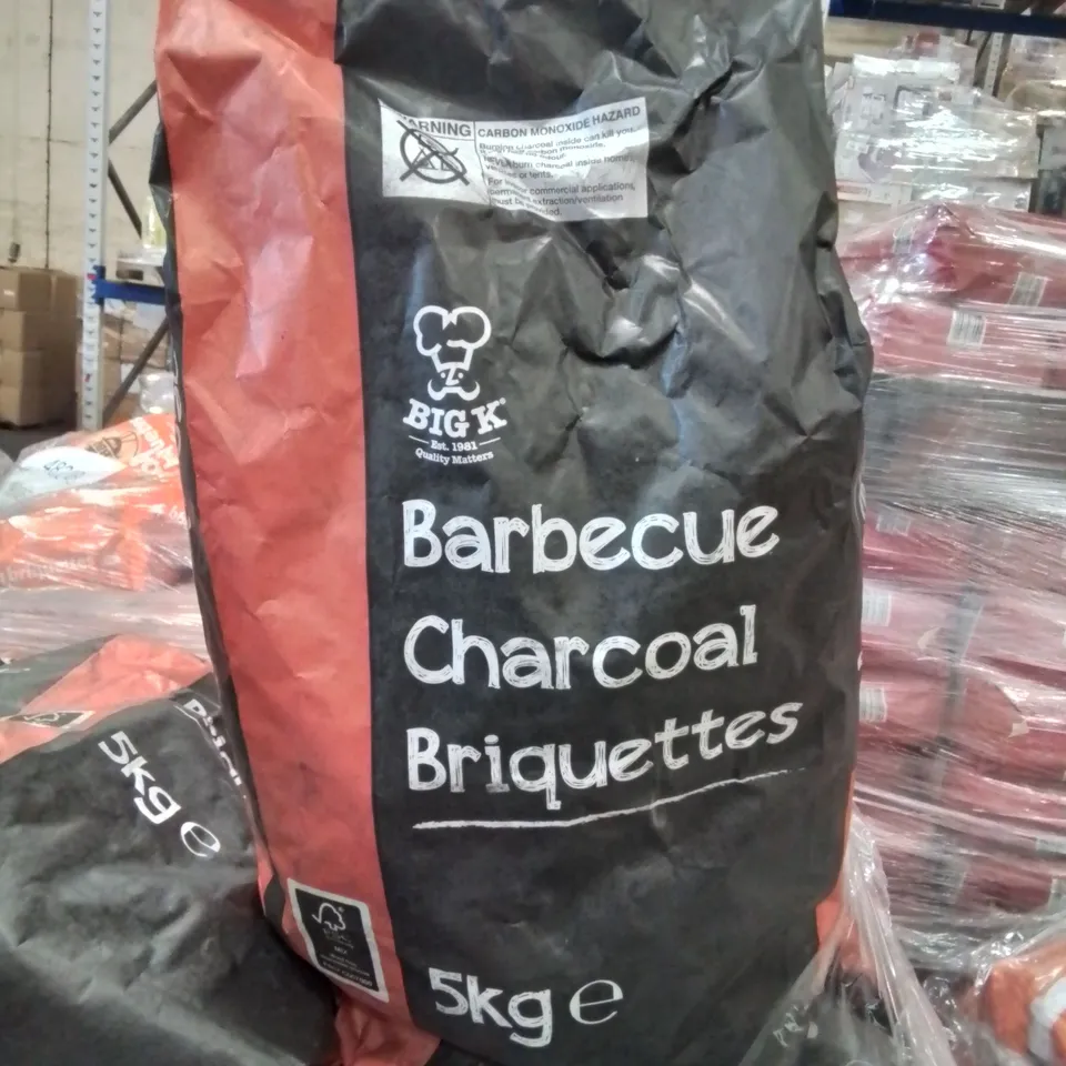 PALLET TO CONTAIN APPROX 117 X 5kg BAGS OF BIGK BARBECUE CHARCOAL BRIQUETTES 