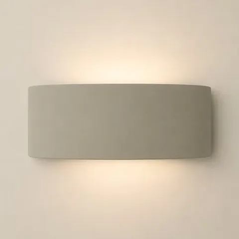 BOXED VINCENT SAGE GRAY CURVED CERAMIC FLUSH WALL LIGHT