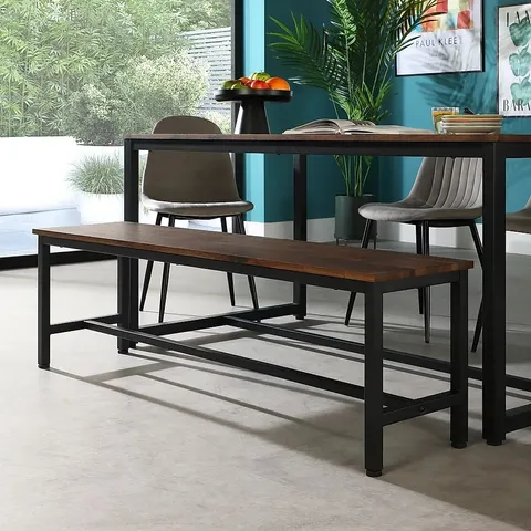 BOXED AVENUE DINING BENCH, 150CM, WALNUT EFFECT & BLACK STEEL