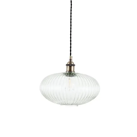 BOXED ABIGAIL CLEAR RIBBED GLASS OVAL PENDANT