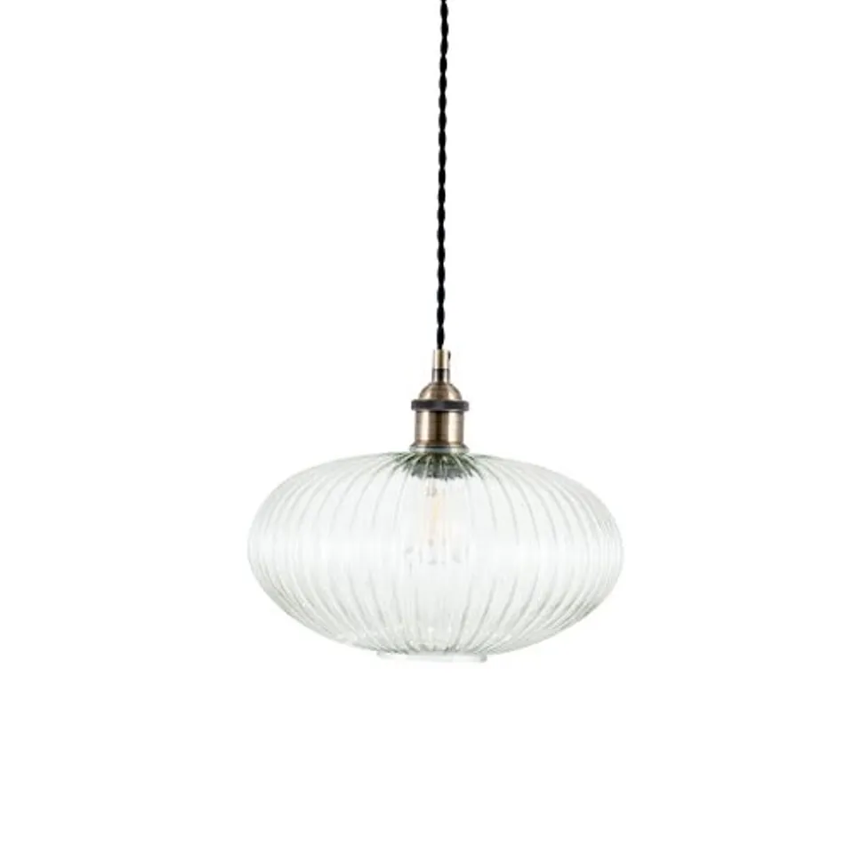 BOXED ABIGAIL CLEAR RIBBED GLASS OVAL PENDANT