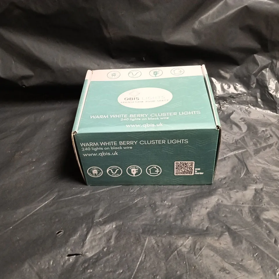 OBIS LIGHTS WARM WHITE BERRY CLUSTER LIGHTS – 240 LIGHTS ON BLACK WIRE 