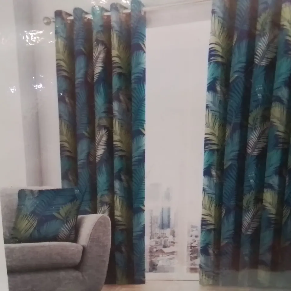 BRAND NEW FUSION FULLY LINED EYELET CURTAINS 168 X 137CM -GREEN-